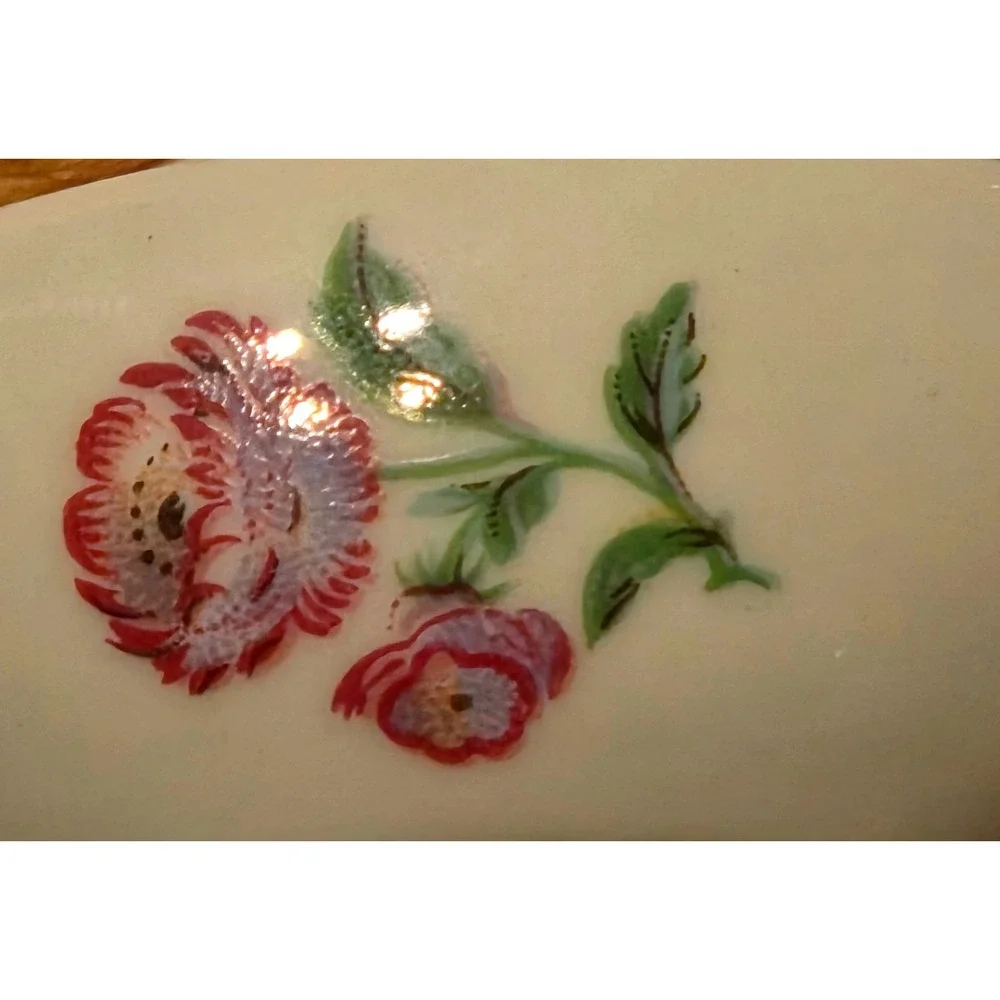 Limoges Trinket Bowl OvalSmall Cream Hand Painted Bird Floral Gold Scroll